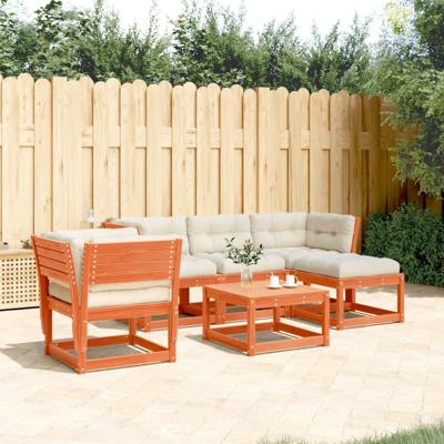 5-delige Loungeset met kussens massief grenenhout wasbruin - thumbnail