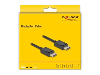 Delock 80493 DisplayPort-kabel DisplayPort Aansluitkabel DisplayPort-stekker 2 m Zwart 16K UHD, Vergulde steekcontacten, Afgeschermd (drievoudig)