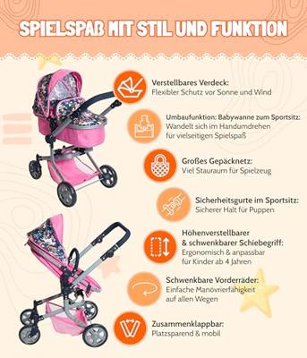 Combi-poppenwagen Mika - Unicorn