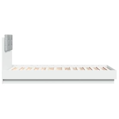 Bedframe met hoofdbord bewerkt hout wit 90x200 cm
