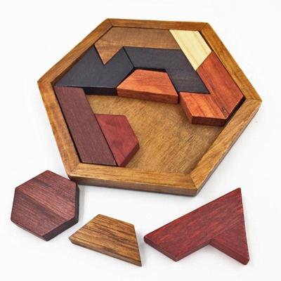 Kinderen Houten Speelgoed Hexagon Puzzel Geometrische Abnormity Vorm Puzzel Tangram