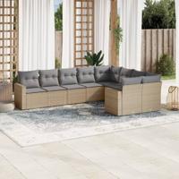9-delige Loungeset met kussens poly rattan beige - thumbnail