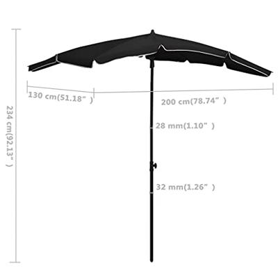 Parasol met paal 200x130 cm zwart