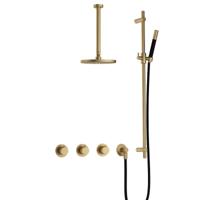 Hotbath Cobber - CB7067 - Inbouw Regendoucheset - Geborsteld Messing - 2 Stopkranen - Thermostatisch - Plafondbuis 30 cm - Hoofddouche 200 mm - Staafhanddouche - Glijstang 900 mm - Waterbesparend - thumbnail