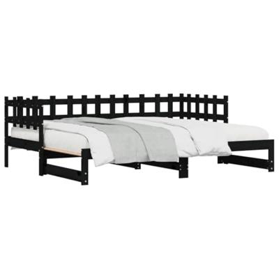 Slaapbank uitschuifbaar massief grenenhout zwart 2x(90x200) cm