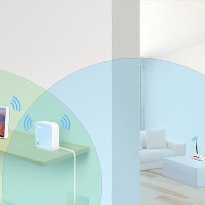 TP-Link TL-WR802N N300 WLAN Nano Router (draagbaar, accesspoint, tv-adapter, repeater, router, client, 300 Mbit/s (2,4GHz), media, FTP server), blauw/wit