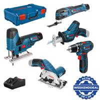 Bosch Blauw 5 toolkit gsr 12v-15 + gst 12v-70 + gop 12v-28 + gks 12v-26 + gsa 12v-14 (3x 3.0ah accu) - 0615a0017c - thumbnail