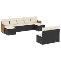 9-delige Loungeset met kussens poly rattan zwart - thumbnail