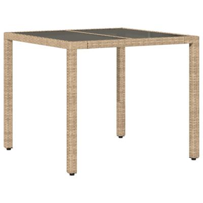 Tuintafel met glazen blad 90x90x75 cm poly rattan beige - thumbnail
