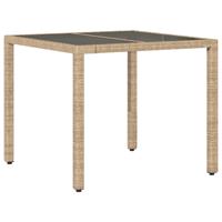 Tuintafel met glazen blad 90x90x75 cm poly rattan beige - thumbnail