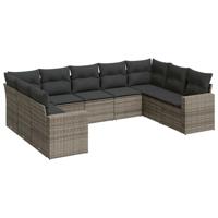 9-delige Loungeset met kussens poly rattan grijs - thumbnail