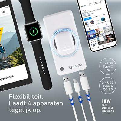 Varta Wireless Power Bank 10000 laadkabel USB-C 18W 57913101111 Varta Wireless Power Bank 10000 laadkabel USB-C 18W 57913101111