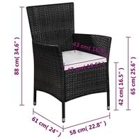 3-delige Bistroset poly rattan zwart - thumbnail