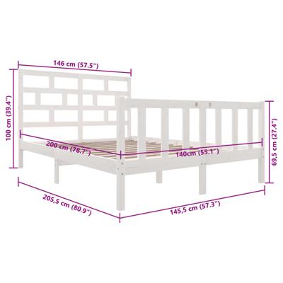 Bedframe massief grenenhout wit 150x200 cm - thumbnail