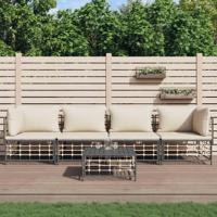 5-delige Loungeset met kussens poly rattan antracietkleurig - thumbnail
