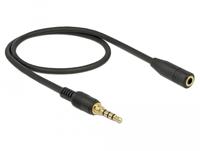 Delock 85627 Stereo Jack Verlengkabel 3,5 mm 4-pins male naar female 0,5 m zwart - thumbnail