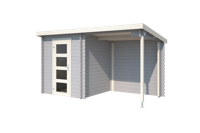 Outdoor Life Jelle Blokhut 390x195 cm 28 mm vuren Platinum Grey-Wit gecoat- Lessenaarsdak- - Outdoor Life - thumbnail