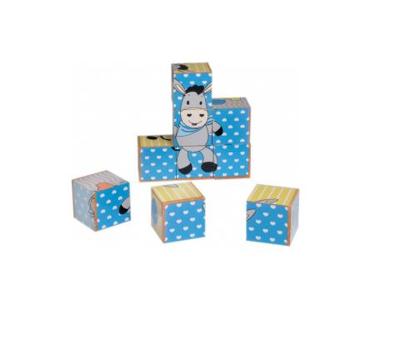 Happy People houten puzzelblokken ezel 9 delig 14 cm blauw