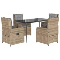 5-delige Tuinset met kussens poly rattan beige - thumbnail