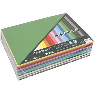 Colortime Gekleurd karton, a4, vel 210x297 mm, 180 gr, diverse kleuren, 300 div vellen/ 1 doos