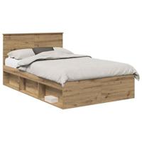 Bedframe Ambachtelijk eiken 135 x 190 cm Bewerkt hout - thumbnail