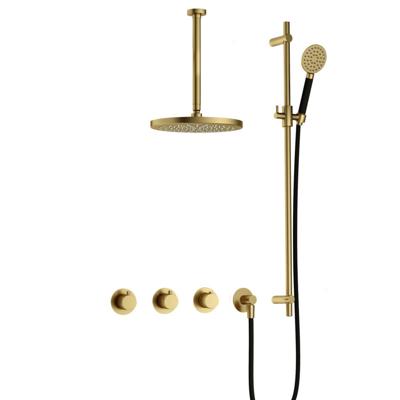 Hotbath Cobber - CB7067 - Inbouw Regendoucheset - Geborsteld Messing PVD - 2 Stopkranen - Thermostatisch - Plafondbuis 30 cm - Hoofddouche 200 mm - Ronde Handdouche 3 Standen - Glijstang 900 mm - Waterbesparend