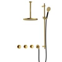 Hotbath Cobber - CB7067 - Inbouw Regendoucheset - Geborsteld Messing PVD - 2 Stopkranen - Thermostatisch - Plafondbuis 30 cm - Hoofddouche 200 mm - Ronde Handdouche 3 Standen - Glijstang 900 mm - Waterbesparend - thumbnail