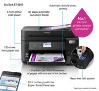 Epson EcoTank ET-3850 Multifunctionele printer Inkjet Kleur A4 Printen, scannen, kopiëren ADF, USB, WiFi, Inktbijvulsysteem, Duplex, LAN - thumbnail