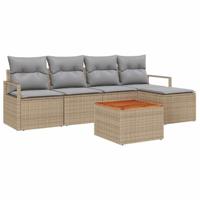 Tuinbankenset met kussen 6 pcs Beige poly rattan - thumbnail