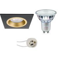 GU10 Inbouwspot Set - Mat Zwart/Goud - Inbouw Vierkant - Philips - MASTER 927 36D VLE - DimTone Dimbaar - Pragmi Rodos Pro - 3.7W - Warm Wit 2200K-2700K - 93mm - thumbnail