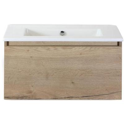 Frozen Badmeubelset 80 cm - Greeplijst in Kleur - Natuur Eiken - Keramische Wastafel Wit Zonder Kraangat