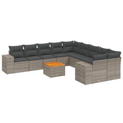 11-delige Loungeset met kussens poly rattan grijs