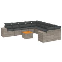 11-delige Loungeset met kussens poly rattan grijs - thumbnail
