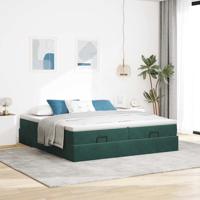 Ottoman bed met matrassen 160x200cm fluweel donkergroen - thumbnail