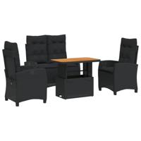 4-delige Tuinset met kussens poly rattan zwart - thumbnail