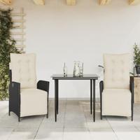 3-delige Tuinset met kussens poly rattan zwart - thumbnail