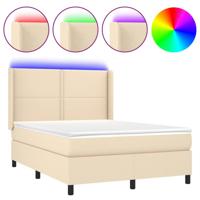 Boxspring met matras en LED stof crèmekleurig 140x190 cm - thumbnail