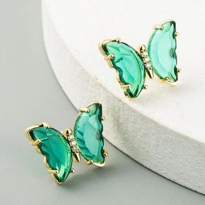 2 Paren Vrouwen Fashion Forest Sweet Butterfly Stud Oorbellen (Blauw-groen)