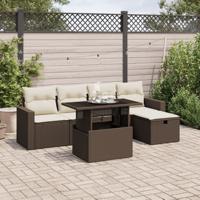 6-delige Loungeset met kussens poly rattan bruin - thumbnail