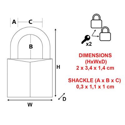 Masterlock 2 x 20mm | 11mm steel shackle, 3mm diam. | 3-pin cylinder | keyed alik | Zwart - 9120EURTBLK