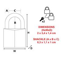 Masterlock 2 x 20mm | 11mm steel shackle, 3mm diam. | 3-pin cylinder | keyed alik | Zwart - 9120EURTBLK - thumbnail