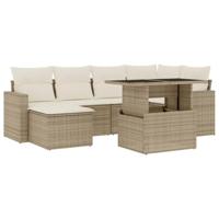 7-delige Loungeset met kussens poly rattan beige - thumbnail