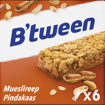 B&apos;tween Mueslireep Pindakaas 6x25g bij Jumbo