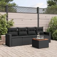 5-delige Loungeset met kussens poly rattan zwart - thumbnail