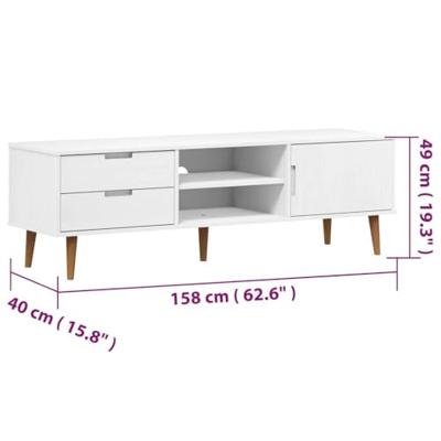 Tv-meubel MOLDE 158x40x49 cm massief grenenhout wit