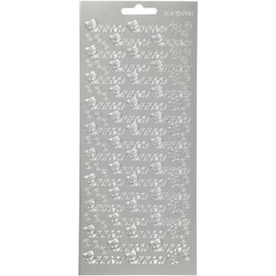 Creativ Company Stickers, onnea, vel 10x23 cm, zilver, 1 vel