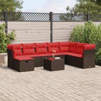 9-delige Loungeset met kussens poly rattan bruin - thumbnail