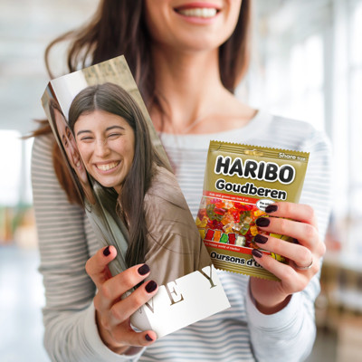 Gepersonaliseerd cadeaupakket met Haribo snoep (510 gram)