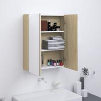 Badkamerkast met spiegel 60x15x75 cm MDF wit en eikenkleurig - thumbnail