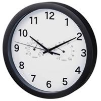 Hama wandklok pure plus ø 25 cm met thermo-/hygrometer geluidsarm zwart - thumbnail